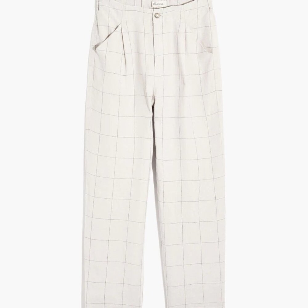 Madewell - Linen Pleated Taper Wide-Leg Pants in Windowpane; Size 6